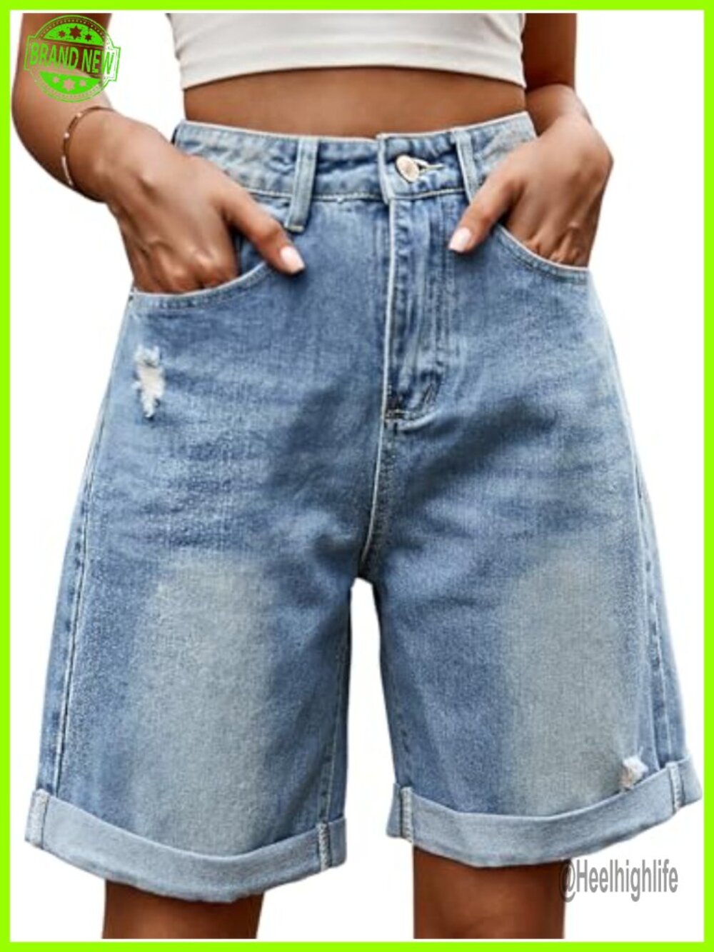Denim Shorts Women Ripped Bermuda Jorts Mid Rise Distressed Casual Summer